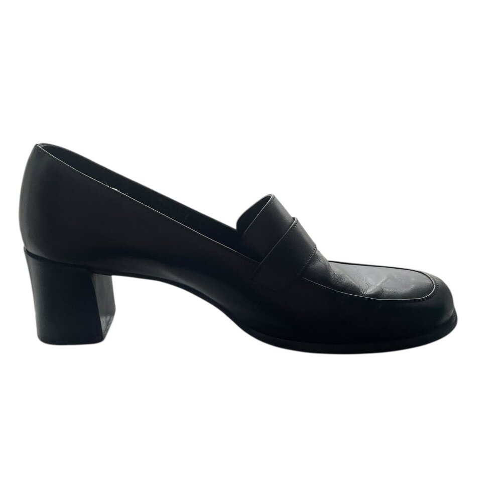 Vintage 90s‎ Bandolino Black Leather Block Heel Wide Square Toe Loafers 8.5 - Picture 11 of 11